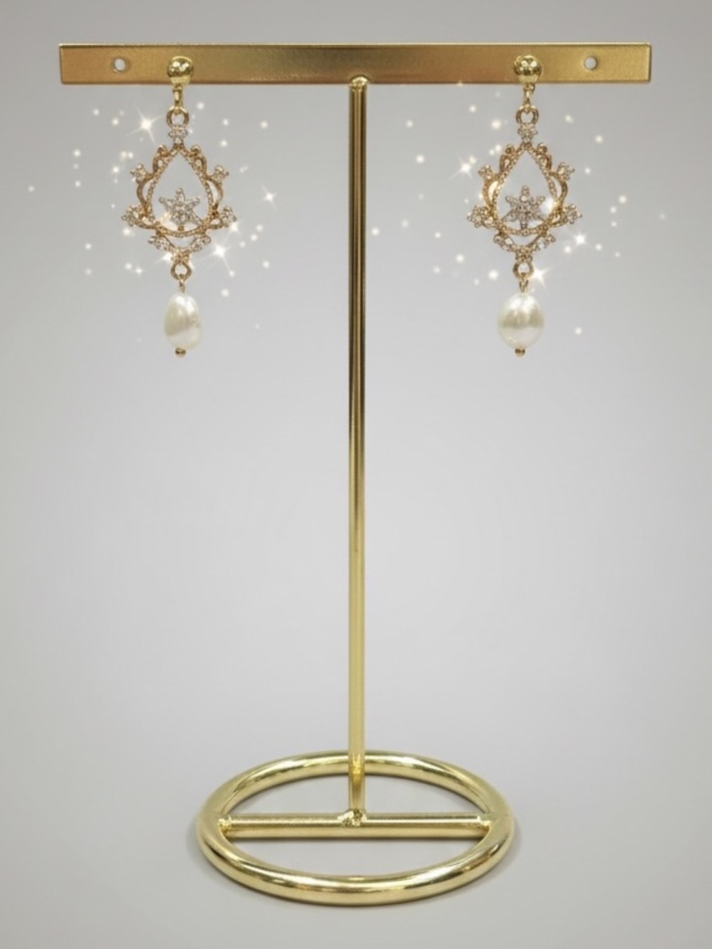 14k Gold Plated Intricate Pearl Drop Earrings. New. - Picture 5 of 8